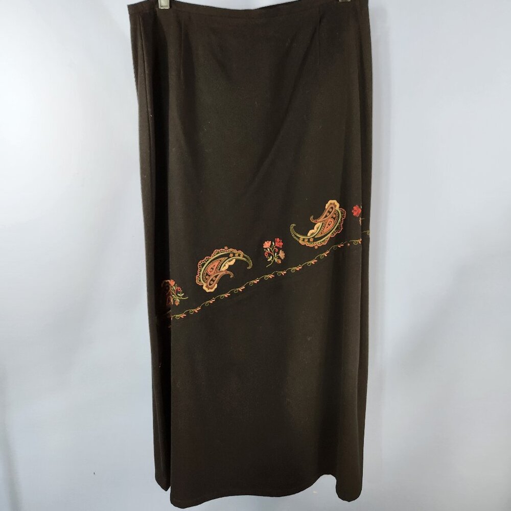 Talbots A-Line Stretch Dress Embroidered Paisley Design Size 12 Black (PP-9)